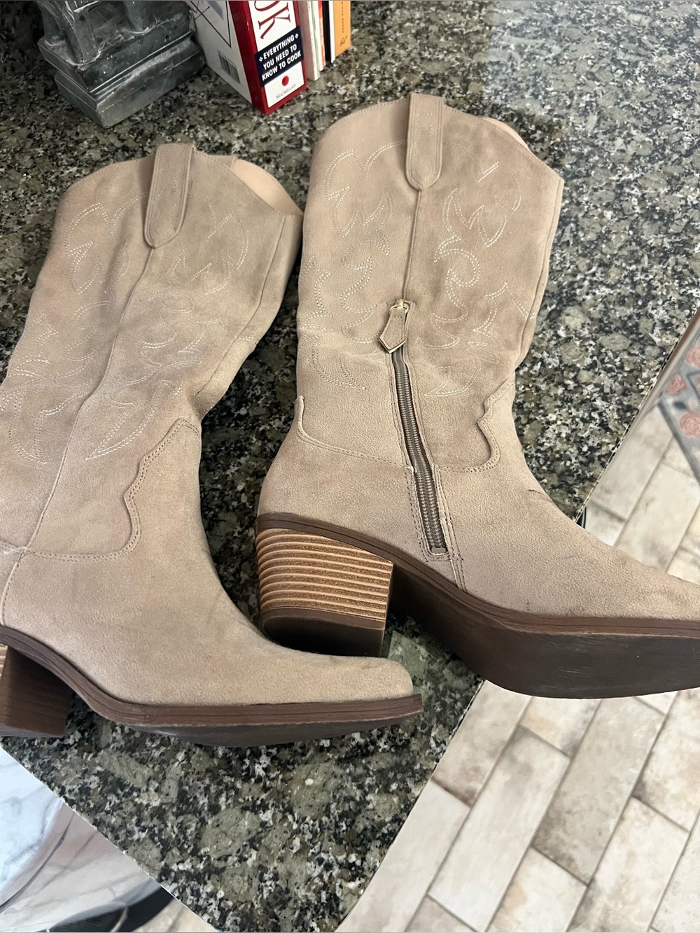 Women's Taupe Suede Western mid calf Boots